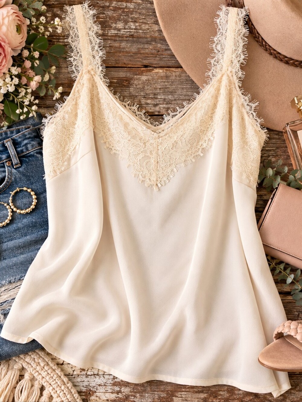 Vince Camuto 1X Ivory Eyelash Lace Trim Camisole Tank Top NWT